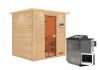 38mm Massivholzsauna ADELINA (Fronteinstieg) / inkl. Dachkranz / Ofen 9 kW Bio externe Strg easy