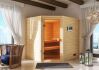 38mm Massivholzsauna ELEA (Eckeinstieg)  / kein Dachkranz / Ofen 9 KW externe Strg easy