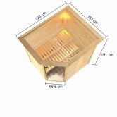 38mm Massivholzsauna ELEA (Eckeinstieg)  / inkl. Dachkranz / Ofen 9 kW Bio externe Strg easy