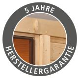 38mm Massivholzsauna JADA (Eckeinstieg) / inkl. Dachkranz / Ofen 9 kW Bio externe Strg easy