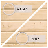 38mm Massivholzsauna JADA (Eckeinstieg) / inkl. Dachkranz / Ofen 9 kW Bio externe Strg easy