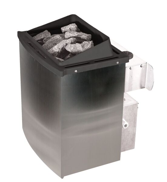 38mm Massivholzsauna JUTTA (Fronteinstieg) / inkl. Dachkranz / inkl. Ofen 9 kW integr. Strg