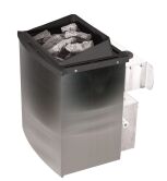 38mm Massivholzsauna TABEA (Eckeinstieg) / kein Dachkranz / inkl. Ofen 9 kW integr. Strg