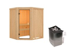 Sauna FAURIN (Eckeinstieg)  / kein Dachkranz / inkl. Ofen 9 kW integr. Strg