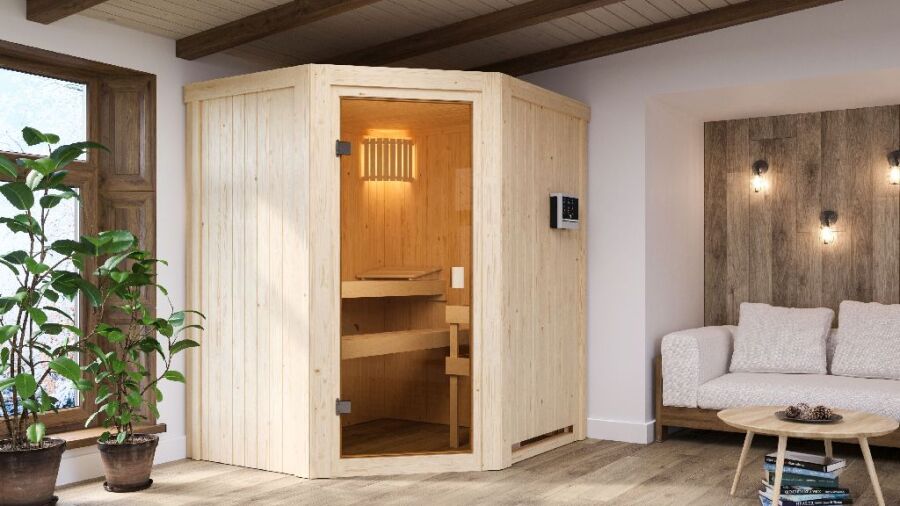 Sauna FAURIN (Eckeinstieg)  / kein Dachkranz / Ofen 9 KW externe Strg easy