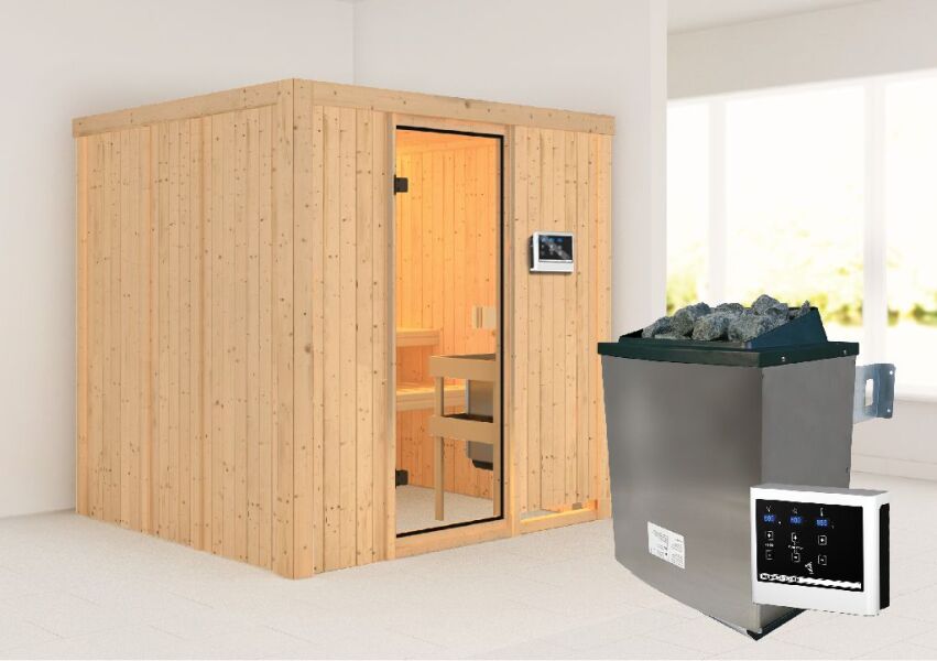 Sauna TROMSÖ (Fronteinstieg) / kein Dachkranz / Ofen 9 KW externe Strg easy