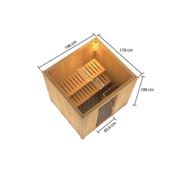 Sauna TROMSÖ (Fronteinstieg) / kein Dachkranz / Ofen 9 KW externe Strg easy