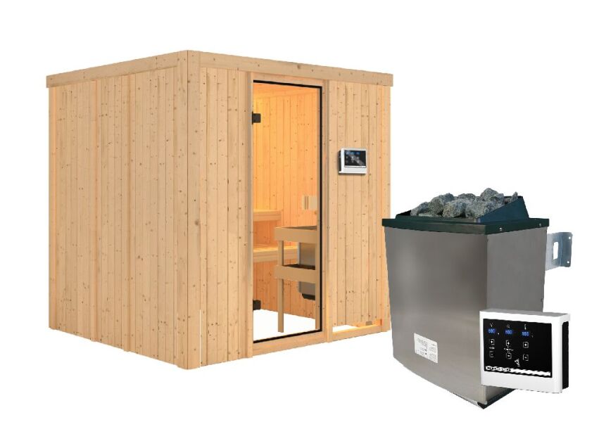 Sauna TROMSÖ (Fronteinstieg) / kein Dachkranz / Ofen 9 KW externe Strg easy