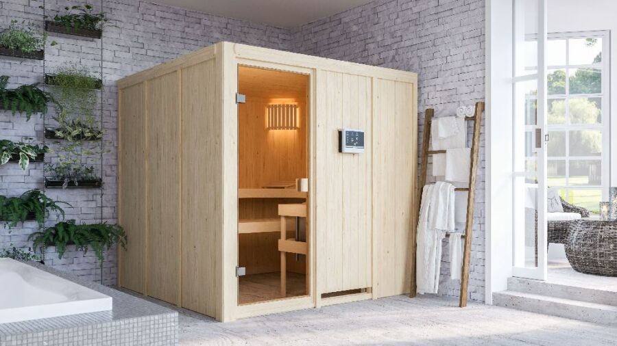 Sauna OULU  (Fronteinstieg) / kein Dachkranz / Ofen 9 KW externe Strg easy