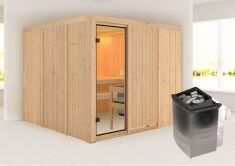 Sauna ARVIKA  (Fronteinstieg) / kein Dachkranz / inkl. Ofen 9 kW integr. Strg