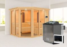 Multifunktionssauna AVA (Eckeinstieg) / inkl. Dachkranz / Ofen 9 kW Bio externe Strg easy