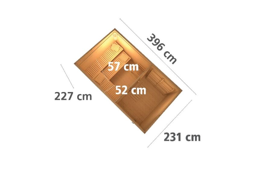 38 mm Saunahaus SKROLLAN 3 terragrau / Ofen 9 kW Bio externe Strg easy