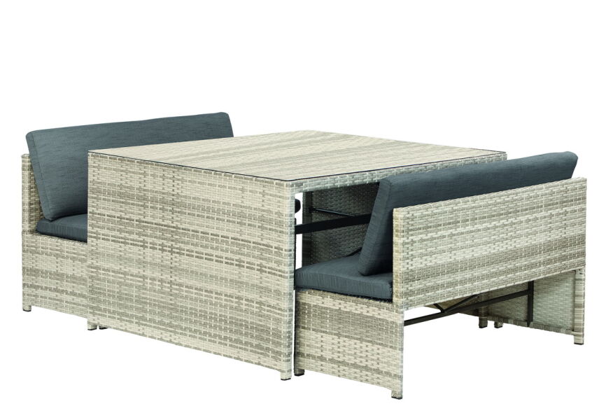 Tuindeco Picknickset Dinnerset Sitzgruppe Augusta 1, Polyrattan grau meliert mit Rückenlehne