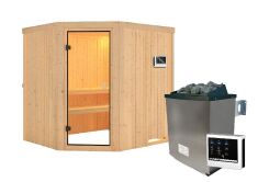 Sauna BODO (Eckeinstieg)  / kein Dachkranz / Ofen 9 KW externe Strg easy