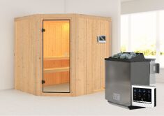 Sauna BODO (Eckeinstieg)  / kein Dachkranz / Ofen 9 kW Bio externe Strg easy