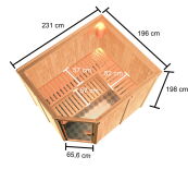 Sauna HORNA (Eckeinstieg)  / kein Dachkranz / inkl. Ofen 9 kW integr. Strg
