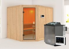 Sauna HORNA (Eckeinstieg)  / kein Dachkranz / Ofen 9 kW Bio externe Strg easy