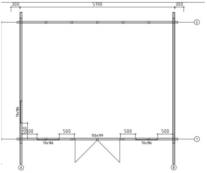 Gartenhaus JASPER 539x419 cm ISO (A); 70 mm Bohlen; inkl. Boden