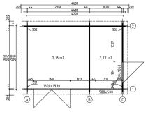 Gartenhaus SAMUEL PLUS ISO Flachdach 420x280 cm (A), 44mm Doppelnut, 2 Räume, inkl. Boden, ISO-Verglasung