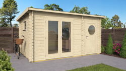 Gartenhaus Oliver 44 Premium 440x300 cm (A), 44mm Doppelnut, 2 Räume, inkl. Boden, ISO-Verglasung, Rundfenster