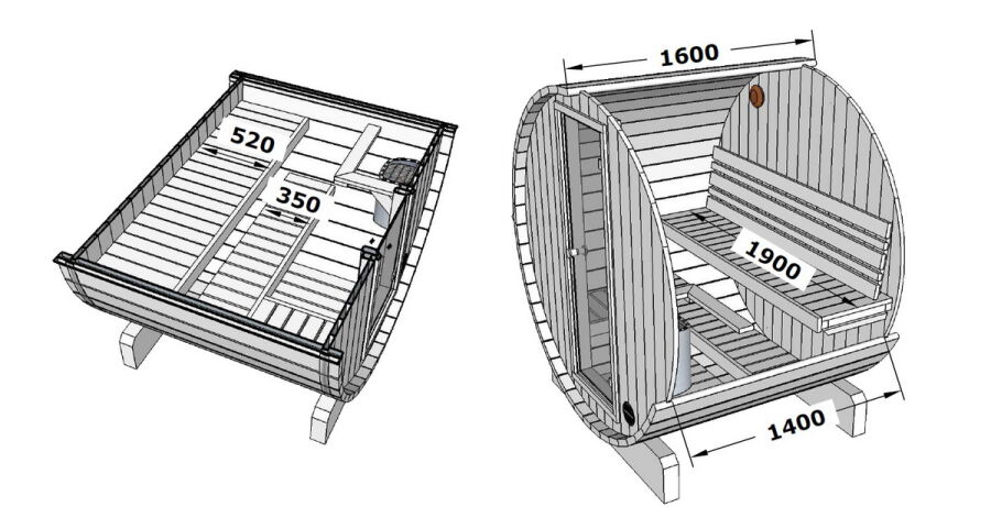 Saunafass Terrassensauna 204 x 160 cm inkl. Dachschindeln schwarz, Bausatz, Fichte natur