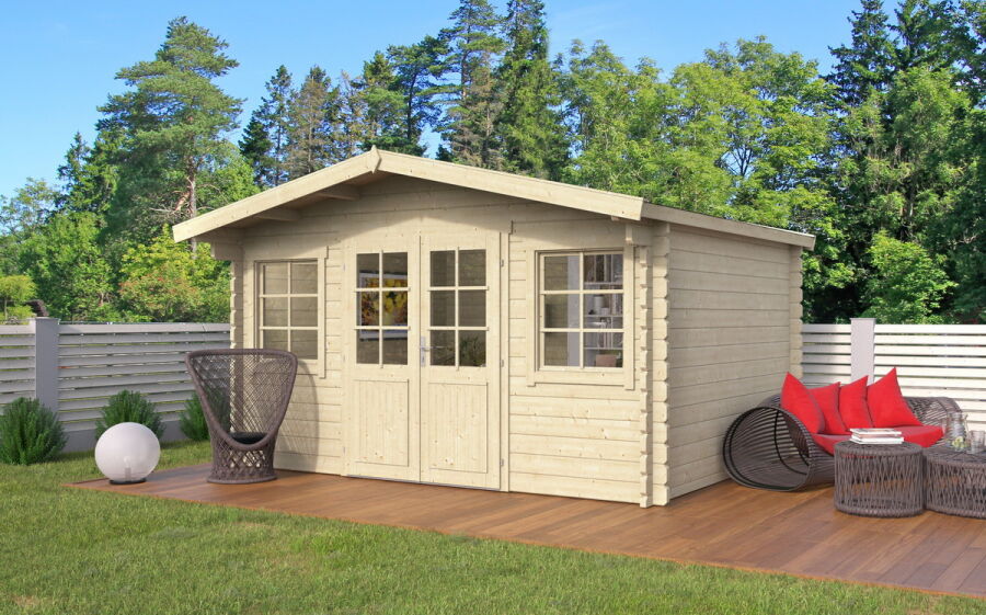 Gartenhaus DENNIS PLUS ISO 400x400 cm(A), 44 mm Doppelnut, ISO-Verglasung, inkl. Boden