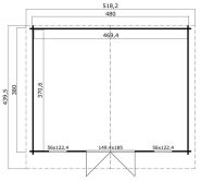 Gartenhaus NELE 7, 496x396 cm, 40 oder 44 mm Doppelnut - Echtglas oder ISO-Glas