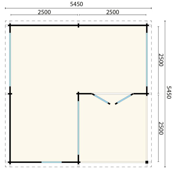 Gartenhaus WERDER 515x515 cm + 250 cm Terrasse; 50mm Doppelnut; ISO-Glas; ohne Boden