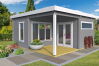 Gartenhaus WERDER 515x515 cm + 250 cm Terrasse; 50mm Doppelnut; ISO-Glas; ohne Boden