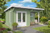 Gartenhaus ANE 450x300 cm; 40mm Doppelnut; ISO-Glas; ohne Boden; naturbelassen