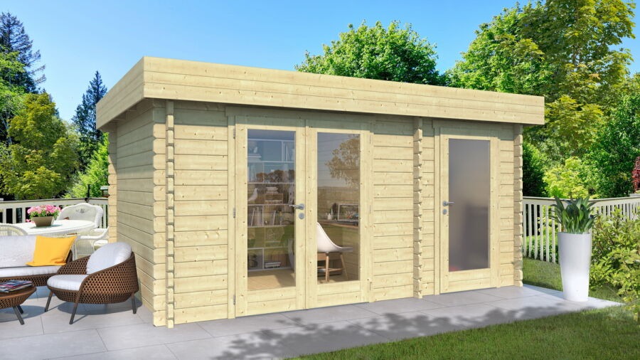 Gartenhaus LINDA PLUS ISO, 440x300 cm (A); 44 mm Doppelnut; Isolierverglasung; 2 Räume; ohne Boden