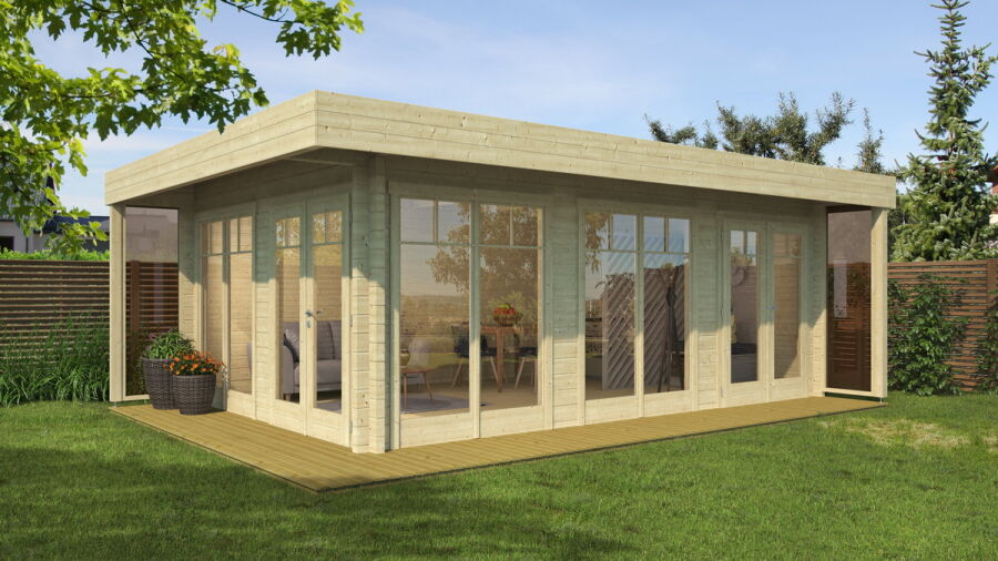 Gartenhaus SARAH; 660x480 cm ISO (A); 44 mm Doppelnut; inkl. Boden und Terrasse
