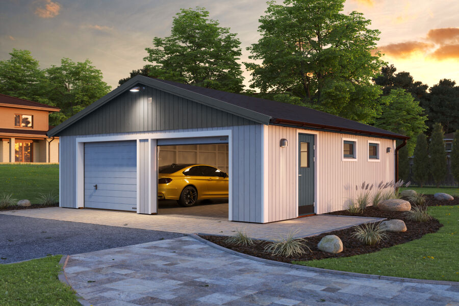 Palmako Garage ANDRE 44,7 m² - 665 x 739 cm, Elementbauweise, mit 2 SEKTIONALTOREN