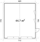 Palmako Garage ANDRE 44,7 m² - 665 x 739 cm, Elementbauweise, mit 2 SEKTIONALTOREN