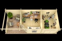 Gartenhaus TORINO 844x350 cm ISO (A) 44 mm Doppelnut 2-Raum-Haus, mit Boden
