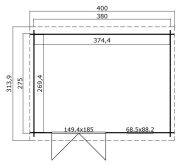 Gartenhaus AMIRA 275; 380 x 275 cm; 28 mm Blockbohlen