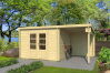 Gartenhaus BROOKLYN PLUS ISO 312x501 cm (A); 44 mm Doppelnut; ohne Boden, NEUE TÜROPTIK
