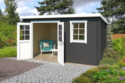 Gartenhaus AMIRA 230; 380 x 230 cm; 28 mm Blockbohlen; inkl. Dachpappe, CARBON GRAU lackiert