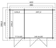 Gartenhaus BELMONT 1 - 380x250 cm, 28mm natur / farbig