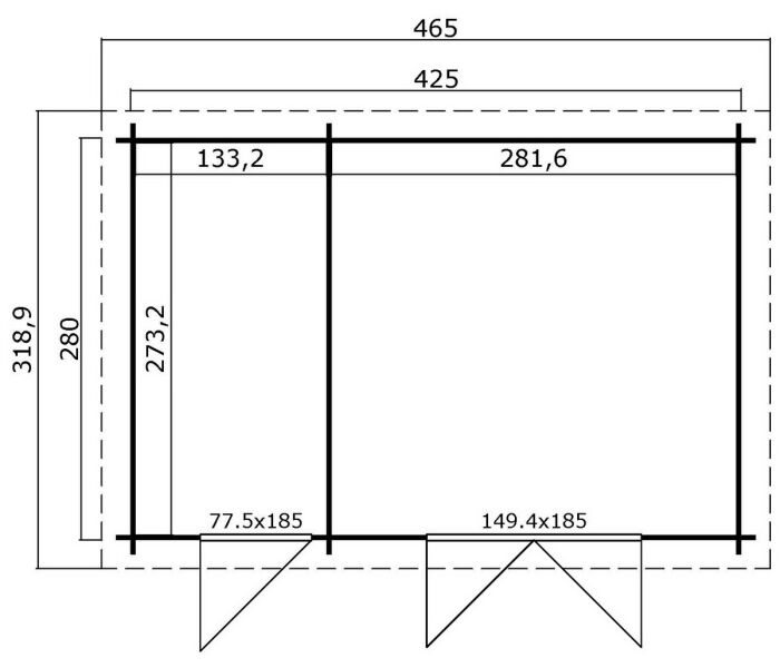 Gartenhaus BELMONT 2 - 427x280 cm, 34mm, natur / farbig