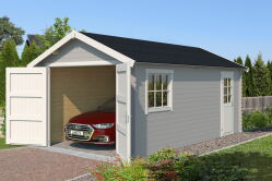 Garage DILLON 540; 300x540 cm Sockelmass; 34mm Doppelnut, LICHT GRAU lackiert