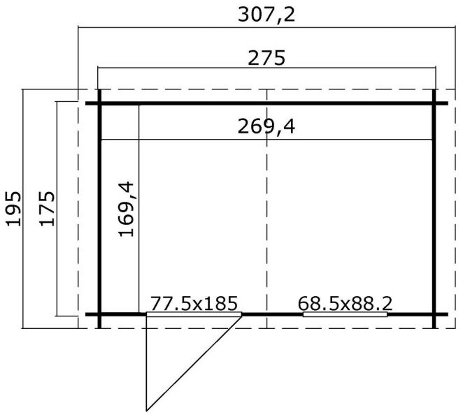 Gartenhaus NINA 175 - 275 x 175 cm, 28 mm, natur / farbig