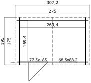 Gartenhaus NINA 175 - 275 x 175 cm, 28 mm, natur / farbig