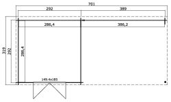 Gartenhaus ST. LOUIS  292x701 cm + 400 cm Schleppdach, 28 m, LICHT GRAU lackiert