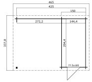 Gartenhaus WIBO 300 mit Überstand 427x300 cm; 28mm Blockbohle; inkl. Boden, CARBON GRAU lackiert