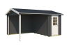 Gartenhaus WIBO 300 mit Überstand 427x300 cm; 28mm Blockbohle; inkl. Boden, CARBON GRAU lackiert
