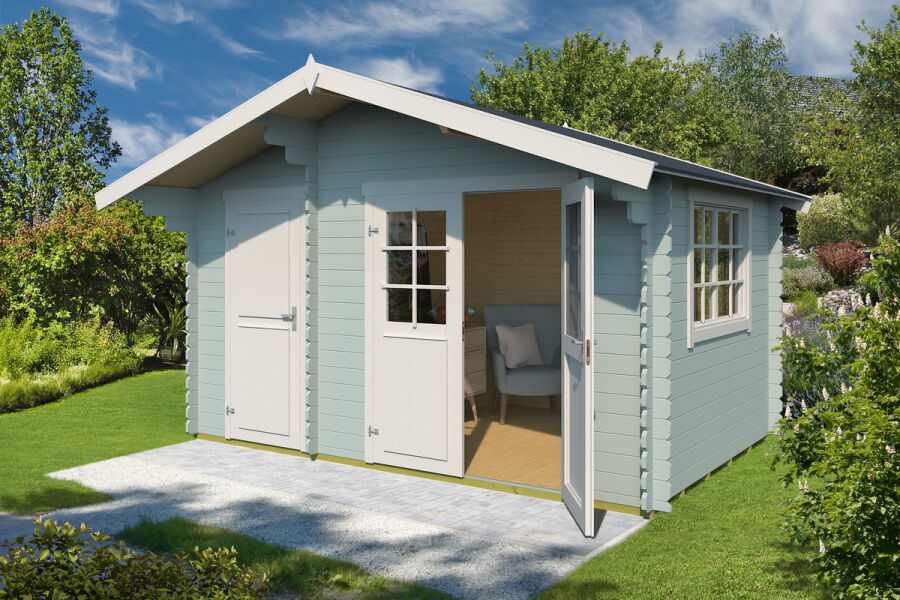 Gartenhaus KEILA 380×250 cm, 28 mm,  natur / farbig