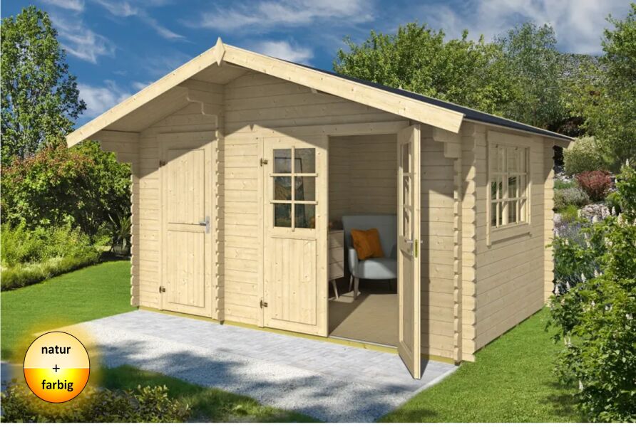 Gartenhaus KEILA 380×250 cm, 28 mm,  natur / farbig