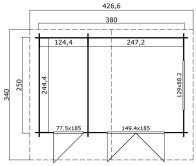 Gartenhaus KEILA 380×250 cm, 28 mm,  natur / farbig