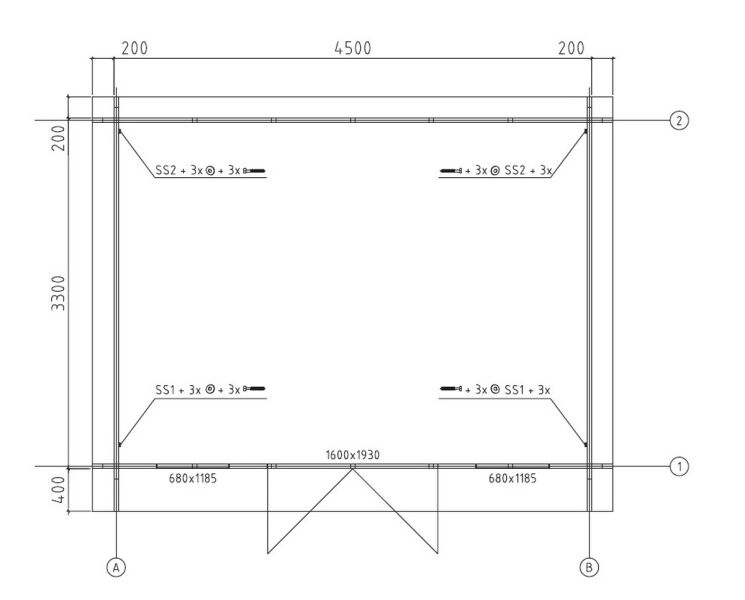 Gartenhaus ALINA, 470x350cm (A); 44mm Bohlen; ISO; inkl. Fußboden